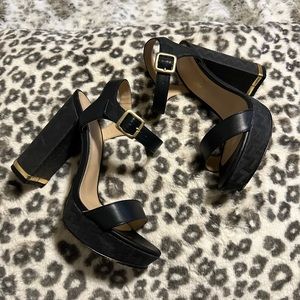 Black and gold heels